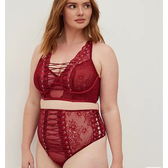 torrid Other - Torrid Lace Up Halter Longline Underwire Bralette & High Waist Thong Panty Set